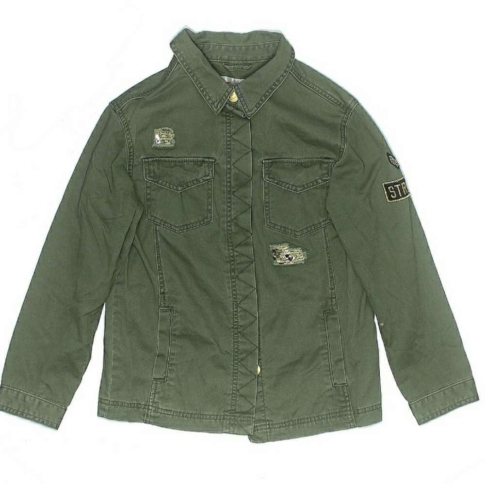 Girls Tween size 10 Large Justice Olive Green Gold Sequin Strong Army Jacket